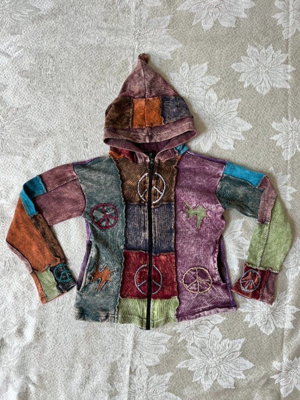 Shop Therapy Patchwork Embroidered Multicolored Festival Hoodie Jacket Kids S/M